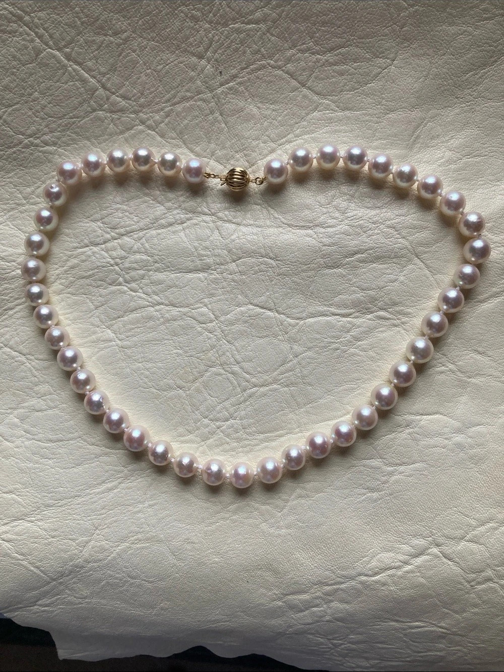 Pink & White Vintage Akoya Saltwater Pearl Strand Necklace 14k 16” 8mm